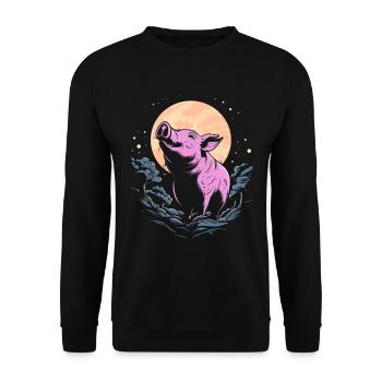 Schwein Schweinebauer Moon Howling - Unisex Pullover - Schwarz - Vorne - Alina (178cm) & Michal (187cm)