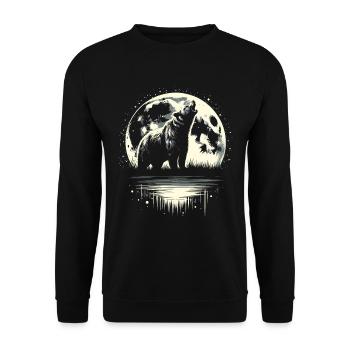 Bär Braunbär Moon Howling - Unisex Pullover - Schwarz - Vorne - Alina (178cm) & Michal (187cm)
