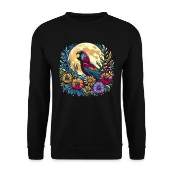 Parrot Wild Flowers Floral Moon - Unisex Sweatshirt - black - Front - Alina (178cm) & Michal (187cm)