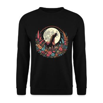 Horse Equestrian Wild Flowers Floral Moon - Unisex Sweatshirt - black - Front - Alina (178cm) & Michal (187cm)