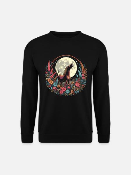 Pferd Reitsport Wilde Blumen Floral Moon - Unisex Pullover - Schwarz