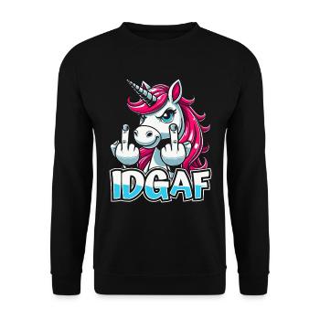 Einhorn Unicorn Idgaf - Unisex Pullover - Schwarz - Vorne - Alina (178cm) & Michal (187cm)