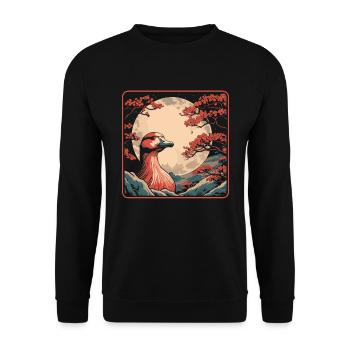 Ente Japan Cherry Blossom Moon - Unisex Pullover - Schwarz - Vorne - Alina (178cm) & Michal (187cm)