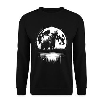 Bär Braunbär Moon Howling - Unisex Pullover - Schwarz - Vorne - Alina (178cm) & Michal (187cm)
