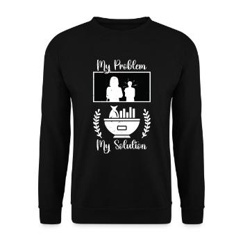 Fish And Chips My Problem My Pictogram Mom Dad - Unisex Pullover - Schwarz - Vorne - Alina (178cm) & Michal (187cm)