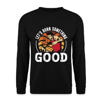 Pulled Pork BBQ Let's Burn Something Barbecue - Unisex Pullover - Schwarz - Vorne - Alina (178cm) & Michal (187cm)