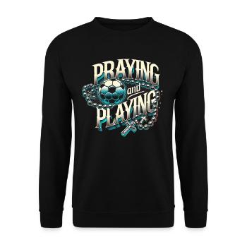 Fußballbegeisterter Wettbewerb Religiöser Trainer - Unisex Pullover - Schwarz - Vorne - Alina (178cm) & Michal (187cm)