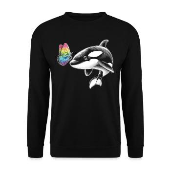 Orca-wal-schmetterlinge-tier-blumenillustration - Unisex Pullover - Schwarz - Vorne - Alina (178cm) & Michal (187cm)