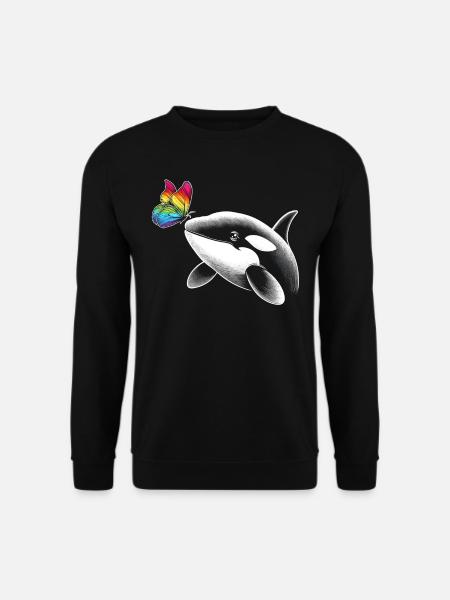Orca Wal Schmetterlinge Tier Blumen Illustration - Unisex Pullover - Schwarz