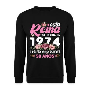 Cadeau d’anniversaire 50 ans femme Fabriqué en 1974 - Sweat-shirt Unisexe - noir - Devant - Alina (178cm) & Michal (187cm)