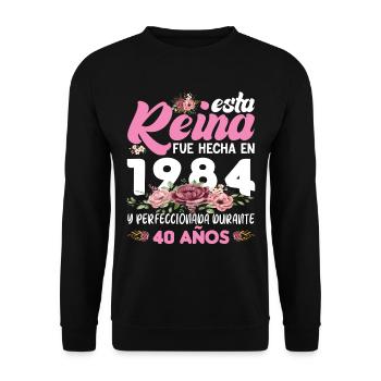 40 Jahre Geburtstagsgeschenk Frau aus dem Jahr 1984 - Unisex Pullover - Schwarz - Vorne - Alina (178cm) & Michal (187cm)