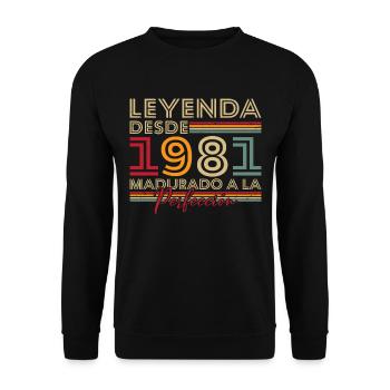 Legende seit 1981 Geburtstagsgeschenk - Unisex Pullover - Schwarz - Vorne - Alina (178cm) & Michal (187cm)
