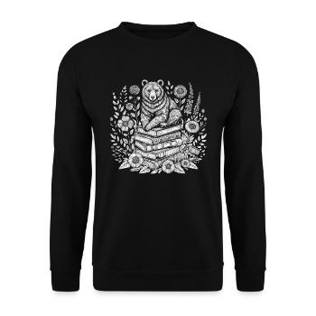 Bear Brown Bear Flower Book Reader Floral Cottagecore - Unisex Sweatshirt - black - Front - Alina (178cm) & Michal (187cm)
