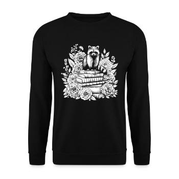 Raccoon Flower Book Reader Floral Cottagecore - Unisex Sweatshirt - black - Front - Alina (178cm) & Michal (187cm)