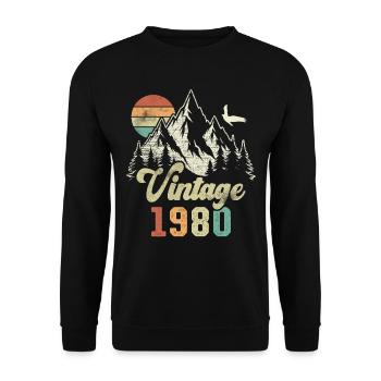 Vintage 1980's Birthday Mountains Eagle - Unisex Sweatshirt - black - Front - Alina (178cm) & Michal (187cm)