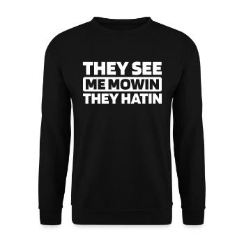 Rasenmäher Mähen - Unisex Pullover - Schwarz - Vorne - Alina (178cm) & Michal (187cm)