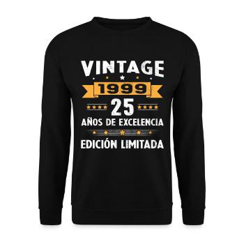 25 Jahre 1999 Vintage Geburtstagsgeschenk - Unisex Pullover - Schwarz - Vorne - Alina (178cm) & Michal (187cm)