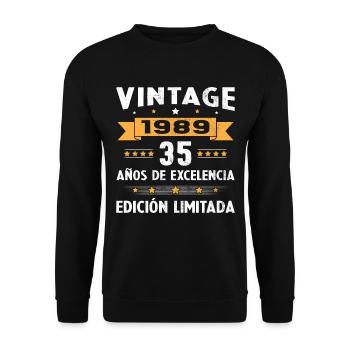 35 Jahre 1989 Vintage Geburtstagsgeschenk - Unisex Pullover - Schwarz - Vorne - Alina (178cm) & Michal (187cm)