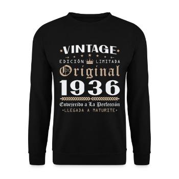 Vinatge 1936 Geburtstagsgeschenk - Unisex Pullover - Schwarz - Vorne - Alina (178cm) & Michal (187cm)