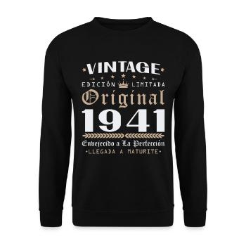 Cadeau d'anniversaire Vinatge 1941 - Sweat-shirt Unisexe - noir - Devant - Alina (178cm) & Michal (187cm)