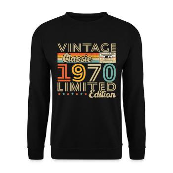 Cadeau d'anniversaire Vinatge 1970 - Sweat-shirt Unisexe - noir - Devant - Alina (178cm) & Michal (187cm)