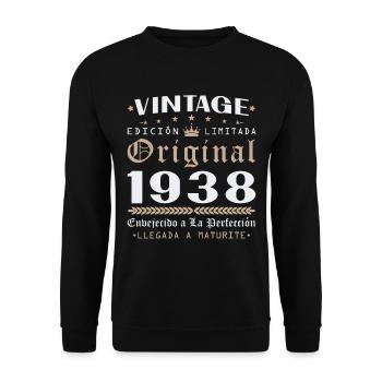 Cadeau d'anniversaire Vinatge 1938 - Sweat-shirt Unisexe - noir - Devant - Alina (178cm) & Michal (187cm)