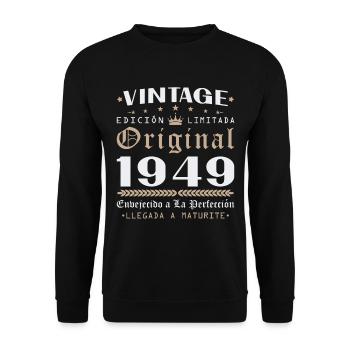 Vinatge 1949 Geburtstagsgeschenk - Unisex Pullover - Schwarz - Vorne - Alina (178cm) & Michal (187cm)