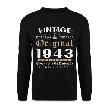 Cadeau d'anniversaire Vinatge 1943 - Sweat-shirt Unisexe - noir - Devant - Alina (178cm) & Michal (187cm)