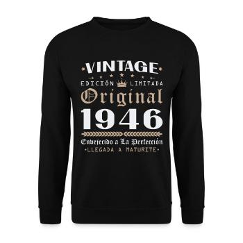 Cadeau d'anniversaire Vinatge 1946 - Sweat-shirt Unisexe - noir - Devant - Alina (178cm) & Michal (187cm)