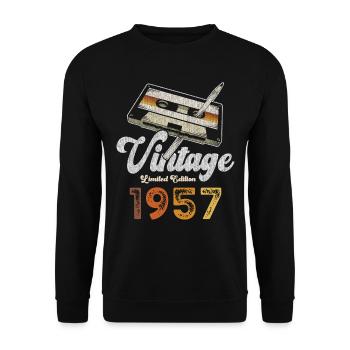 Vintage 1957 Geburtstag Kassette Bleistift - Unisex Pullover - Schwarz - Vorne - Alina (178cm) & Michal (187cm)