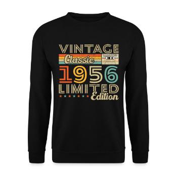 Vinatge 1956 Geburtstagsgeschenk - Unisex Pullover - Schwarz - Vorne - Alina (178cm) & Michal (187cm)
