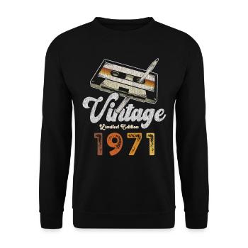 Vintage 1971 Birthday Cassette Pencil - Unisex Sweatshirt - black - Front - Alina (178cm) & Michal (187cm)