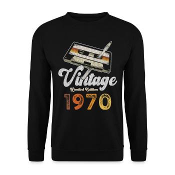 Vintage 1970's Birthday Cassette Pencil - Unisex Sweatshirt - black - Front - Alina (178cm) & Michal (187cm)