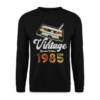 Vintage 1985 Birthday Cassette Pencil - Unisex Sweatshirt - black - Front - Alina (178cm) & Michal (187cm)