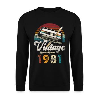 Vintage 1981 Birthday Cassette Pencil - Unisex Sweatshirt - black - Front - Alina (178cm) & Michal (187cm)