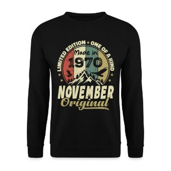 Novembre 1970, Cadeau D'anniversaire Novembre 1970 - Sweat-shirt Unisexe - noir - Devant - Alina (178cm) & Michal (187cm)