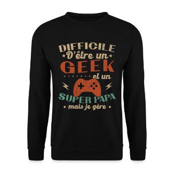 A geek and a great dad - Unisex Sweatshirt - black - Front - Alina (178cm) & Michal (187cm)