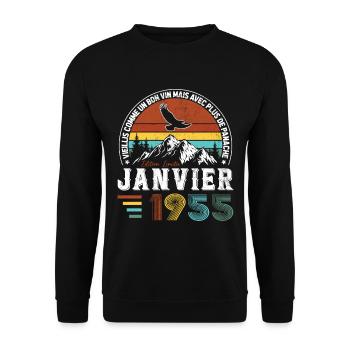 Cadeau D'anniversaire Nées En Janvier 1955 - Sweat-shirt Unisexe - noir - Devant - Alina (178cm) & Michal (187cm)