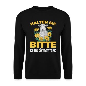 Schaf Halten Sie Bitte Die Fresse - Unisex Pullover - Schwarz - Vorne - Alina (178cm) & Michal (187cm)