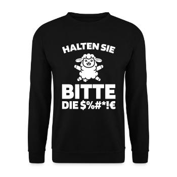 Schaf Halten Sie Bitte Die Fresse - Unisex Pullover - Schwarz - Vorne - Alina (178cm) & Michal (187cm)