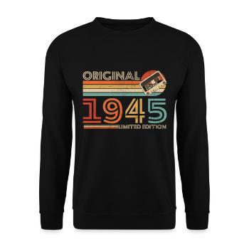 80 Jahre 1945 Vintage Retro Geburtstagsgeschenk - Unisex Pullover - Schwarz - Vorne - Alina (178cm) & Michal (187cm)
