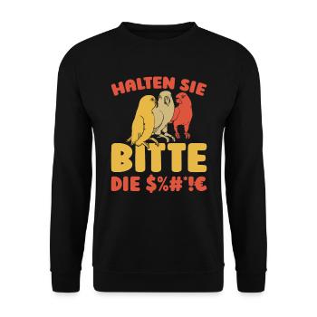 Papagei Halten Sie Bitte Die Fresse - Unisex Pullover - Schwarz - Vorne - Alina (178cm) & Michal (187cm)