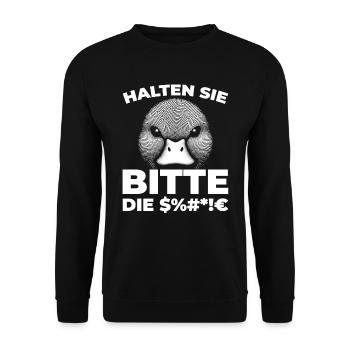 Ente Halten Sie Bitte Die Fresse - Unisex Pullover - Schwarz - Vorne - Alina (178cm) & Michal (187cm)