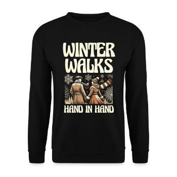 Winterspaziergänge Hand in Hand, romantisch Winter - Unisex Pullover - Schwarz - Vorne - Alina (178cm) & Michal (187cm)