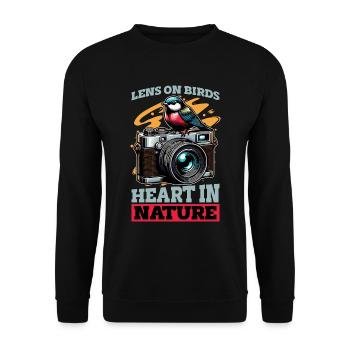 Bird Photography Lens On Birds Heart In Birding - Unisex Sweatshirt - black - Front - Alina (178cm) & Michal (187cm)