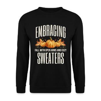 Hugging the fall with open arms cozy - Unisex Sweatshirt - black - Front - Alina (178cm) & Michal (187cm)