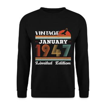 Janvier 1947 Vintage Rétro Cadeau D'anniversaire - Sweat-shirt Unisexe - noir - Devant - Alina (178cm) & Michal (187cm)