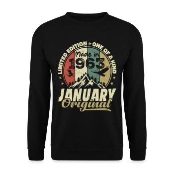 Anniversaire Janvier 1963 - Original Janvier 1963 - Sweat-shirt Unisexe - noir - Devant - Alina (178cm) & Michal (187cm)