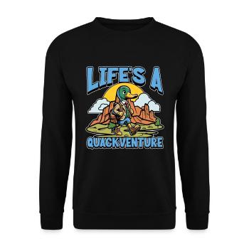 Mallard Duck Life's A Quackventure Duck Hunting - Unisex Pullover - Schwarz - Vorne - Alina (178cm) & Michal (187cm)