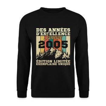 20 Years Birthday Gift Born In January 2005 - Unisex Sweatshirt - black - Front - Alina (178cm) & Michal (187cm)